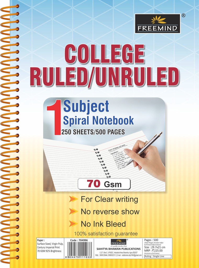 NRI-A4 SPIRAL NOTEBOOK-Single Line-500