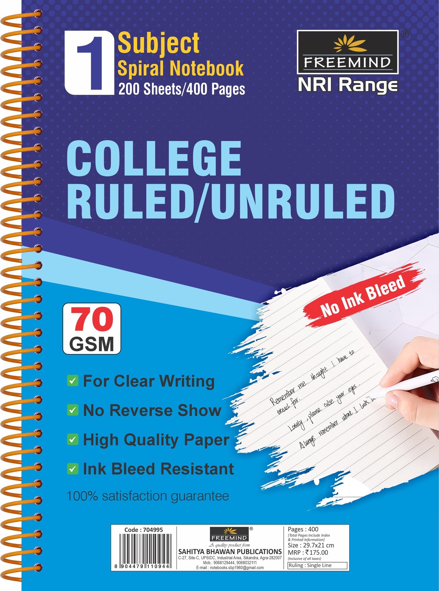 NRI-A4 SPIRAL NOTEBOOK-UNRULED-400